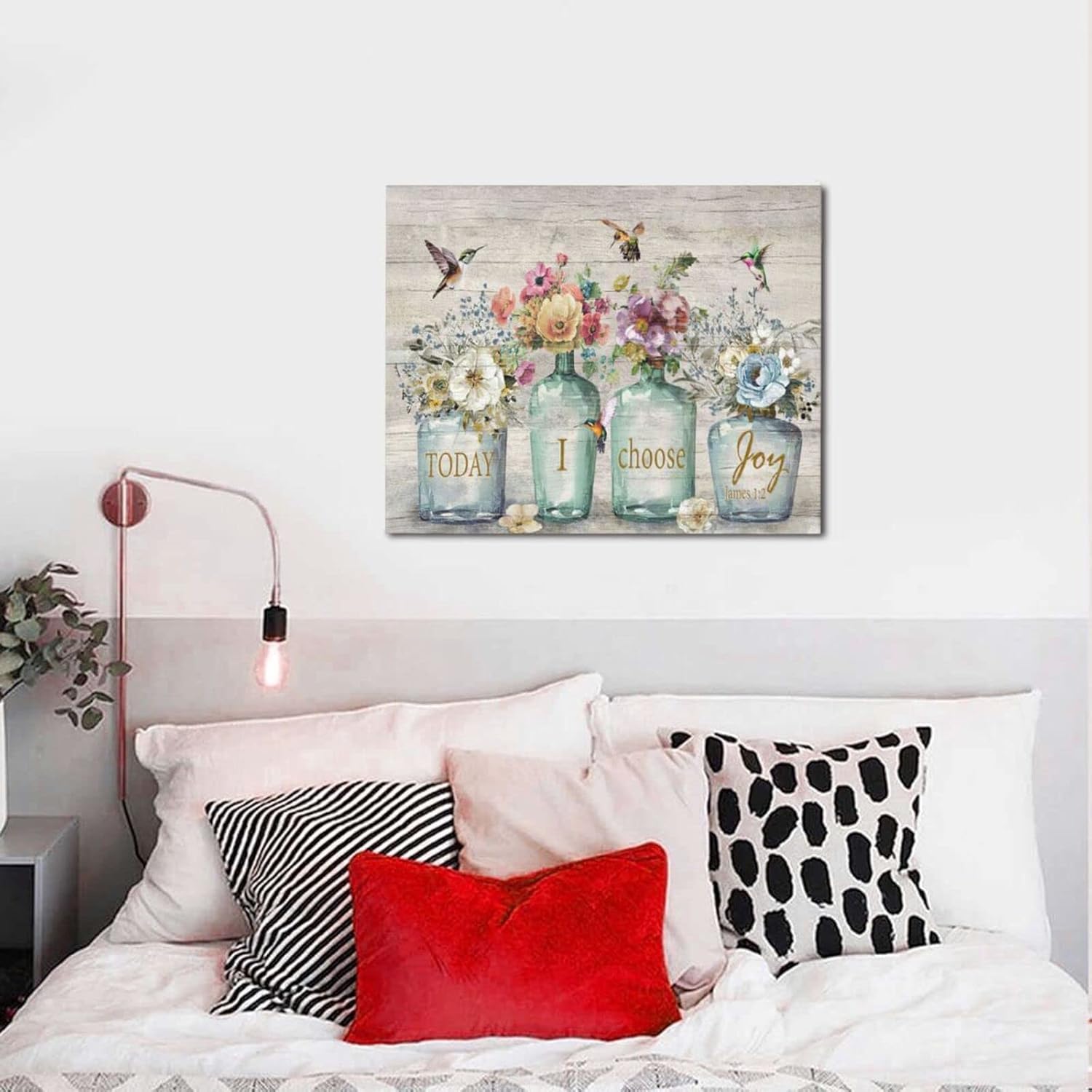 Shuweienphant Farmhouse Bathroom Wall Art Flower Hummingbird Floral Pictures Decor Inspirational Quotes Mason Jar Canvas Painting Print Artwork Modern Home Framed for Living room Bedroom 16/inX20/in