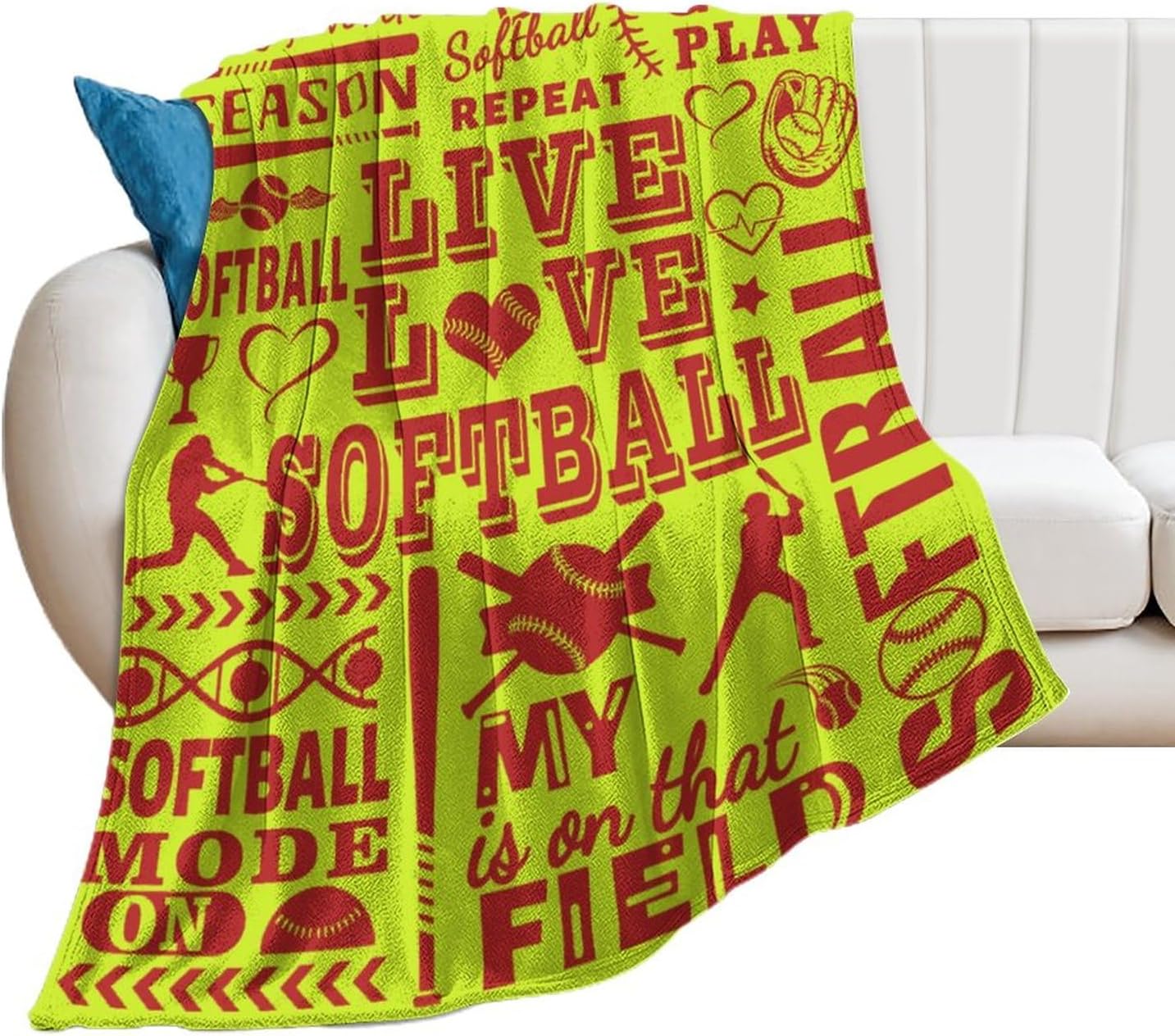Softball Throw Blanket Softball Gift for Kids Adults Soft Warm Softball Lover Blanket for Couch Bed 60"x50"