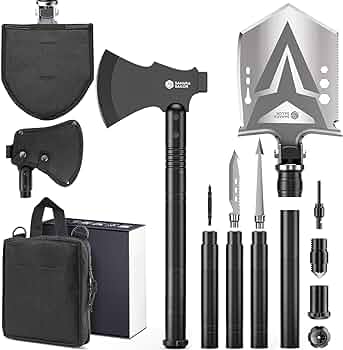 Sahara Sailor Survival Axe, 24-in-1 Survival Gear Equipment High Carbon Steel Survival Shovel Camping Shovel with Hatchet and 4 Thicken Extent Handles, Storage Bag Included