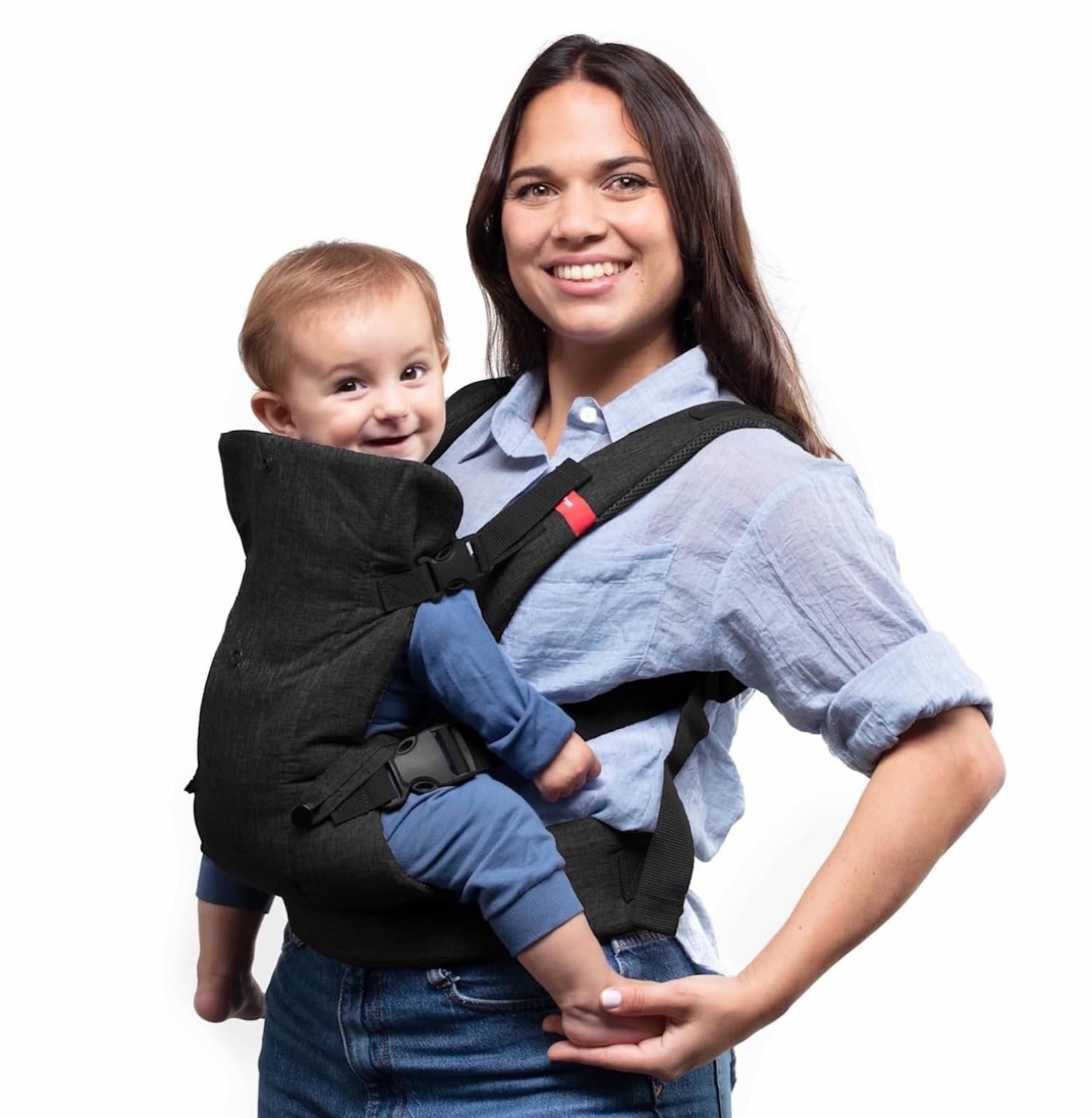 YOU+ME Porte-bébé 4-en-1 - De la naissance à la petite enfance (3,2 à 14,5 kg) Toutes positions | Ergonomique | Ajustable | Respirant avec panneaux en maille 3D | Bavoir amovible 2-en-1 (Noir)