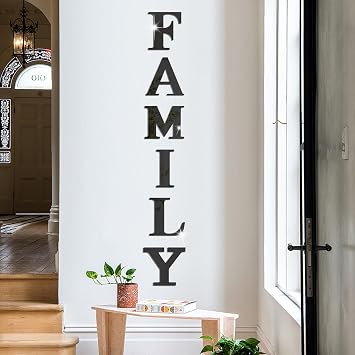 3D Acrylic Mirror Wall Decal Family Sign Letters Wall Stickers Mirror Rustic Wall Decor DIY Removable Wall Art Decals for Kids Bedroom Kitchen Home Decorations 51 X 6.3 Inch Black