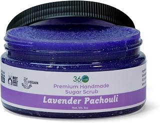 360Feel Lavender Patchouli Sugar Body Scrub - Great for Exfoliating Bodyscrub Acne Scars Stretch Marks Foot Scrub Great Gifts For Women - 8 Fl Oz