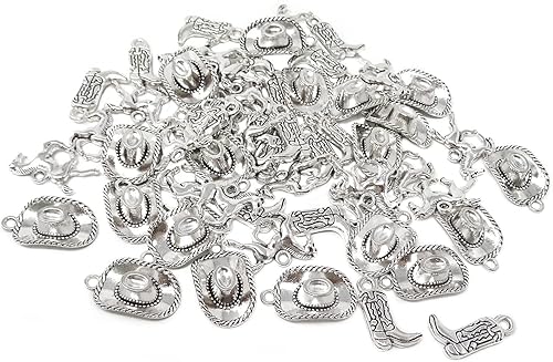 Honbay 60 dijes de aleación de plata antigua de vaquero occidental para botas de vaquero, sombrero de caballo, dijes para aretes, pulseras,
