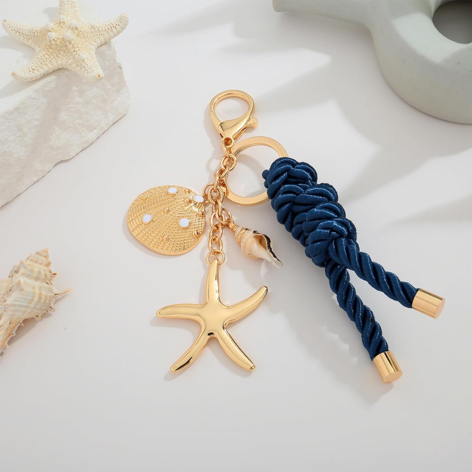 Beach Keychain Bag Charms for Women Gold Plated Starfish Shell Keychain Purse Charms Summer Jewelry Bag Accessories - Image 4
