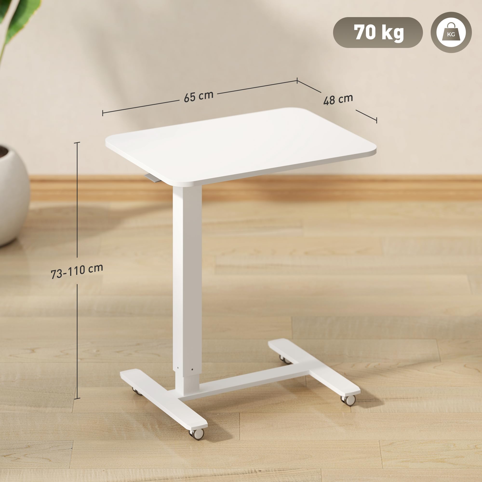 HOMCOM Bureau réglable Debout 4 roulettes 65x48x73-110cm Blanc