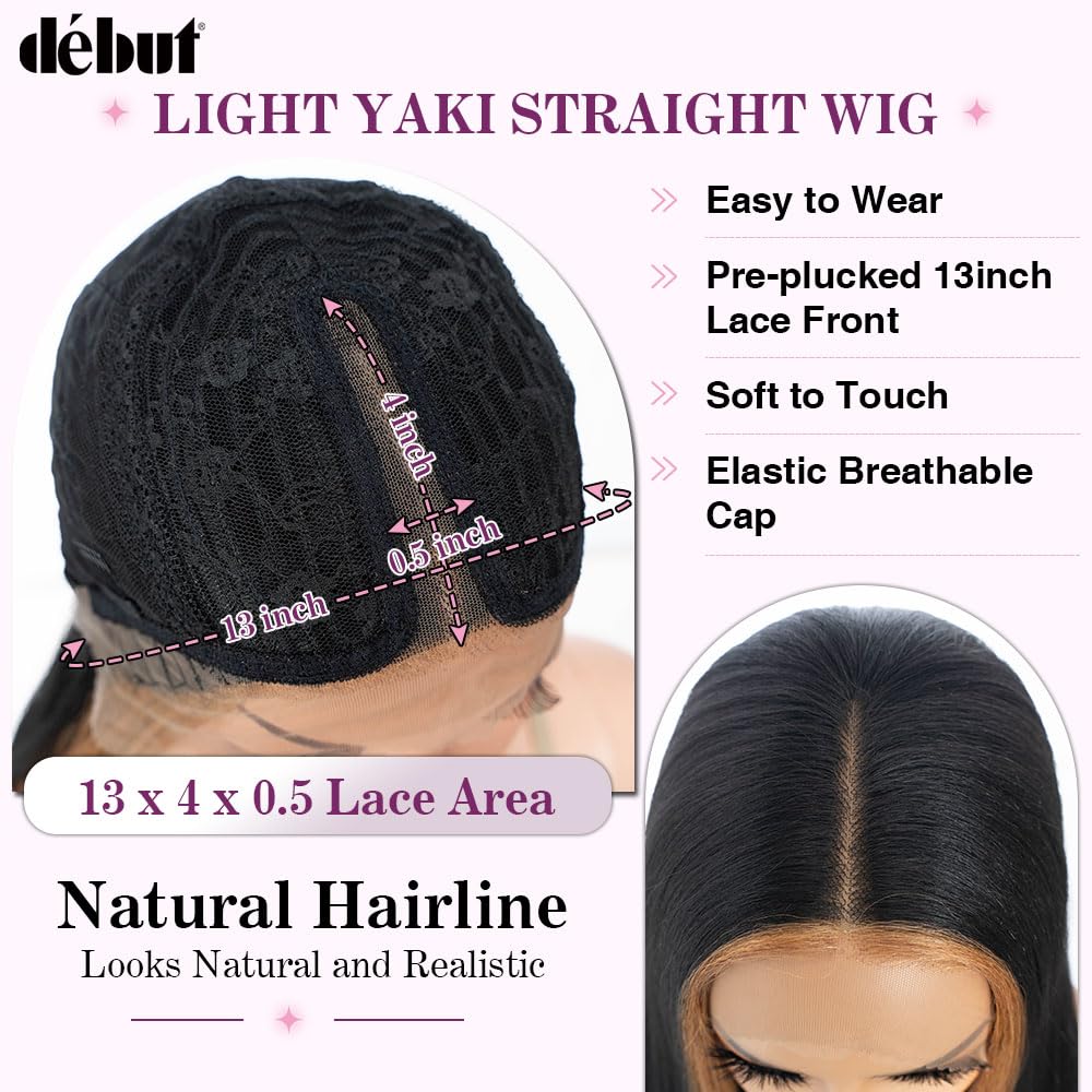 DÉBUT 36 Inches Light Yaki Straight Lace Front Wigs Super Long Synthetic Hair Wig 13x4x0.5 Middle Part Natural Hairline with Baby Hair Skunk Stripe 1B Blonde Wig for Women