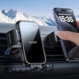 Lamicall 2026 Wider Clamp & Metal Hook Car Phone Holder Vent [Thick Cases Friendly] Phone Holders for Your Car Mount Automobile Hands Free Cradle Air Vent for iPhone 17 16 15 Pro Max Lucite Black