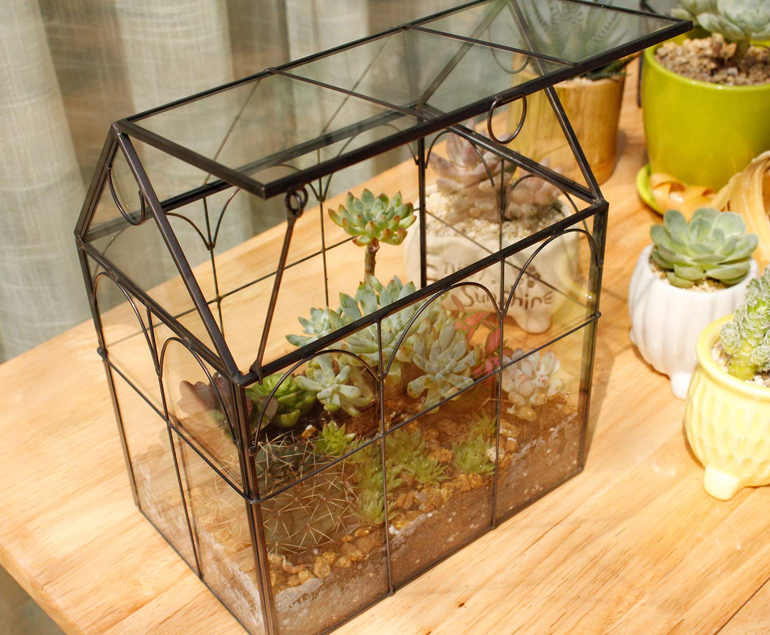 ElegantLife Succulent Terrarium,House Shape Handmade Succulent Pot With Top Swing Lid Planter Case for Fern Moss Cacti - Image 3