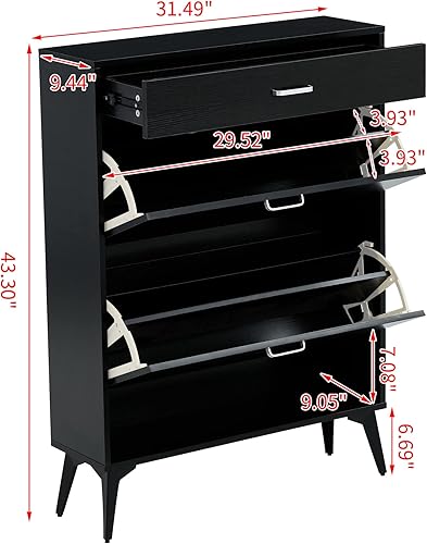 Miniatura 2 de CEMKAR Zapatero moderno con 2 cajones abatibles, organizador multifuncional de almacenamiento de zapatos de 3 niveles con cajones, zapatero