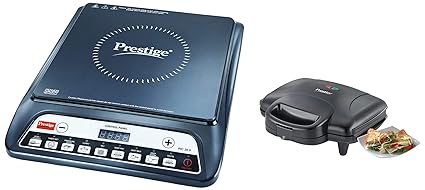 Prestige PIC 20 1600 Watt Induction Cooktop with Push button (Black)&Prestige Sandwich Maker PGMFD 01&Prestige 1.5 Litre Kettle 1500-watts, Red