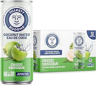 THIRSTY BUDDHA Coconut Water- Pure Coconut Water- Premium Coconut Water- All Natural Hydration – Electrolytes – Sports Drink- No Added Sugar– Vegan –Non-GMO Coconut Water (12/490ml)