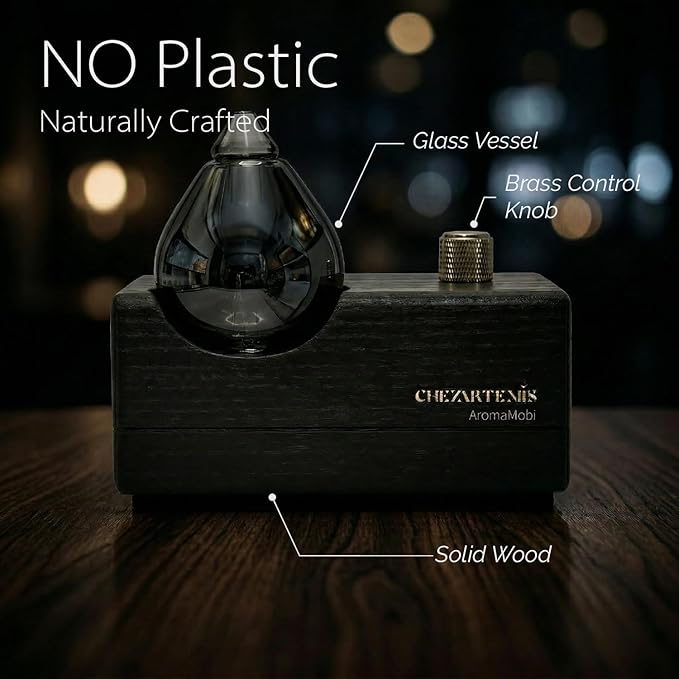 Difusor de Aromas Sin Agua CHEZARTEMIS Black Obsidian con Base de Madera miniatura 8