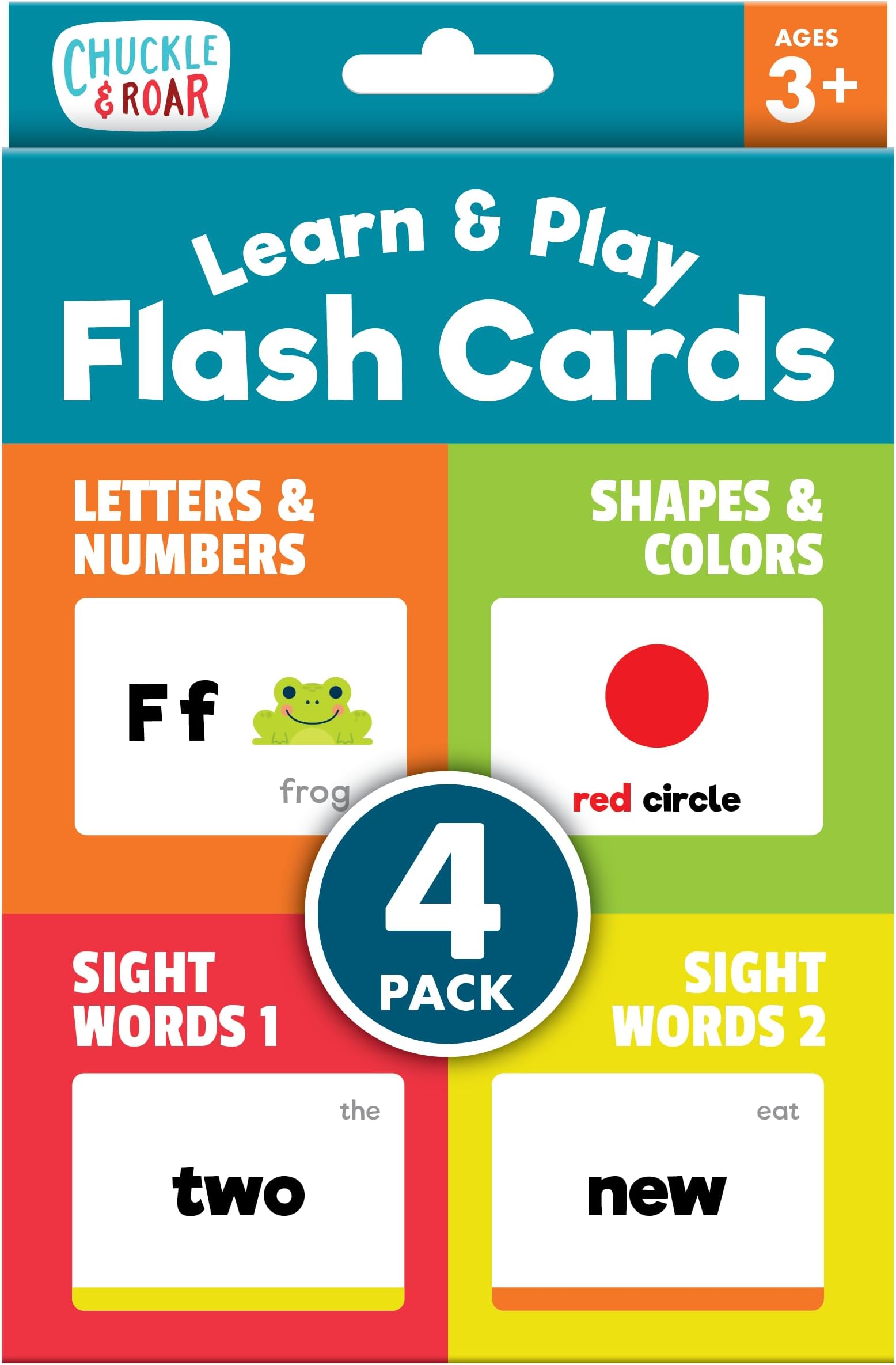 Kids Flash Cards 4-Pack Learning Set – Letters, Numbers, Shapes, Colors & Sight Words, Pre-K to Kindergarten Reading Readiness, Educational Flashcard Kit for Early Learning
