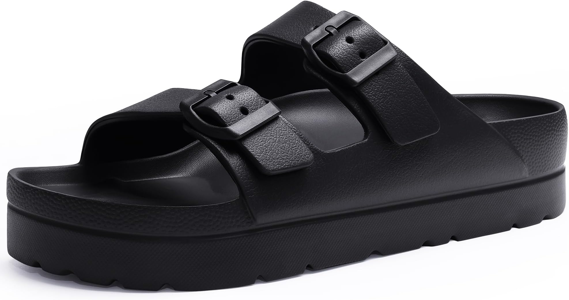 Women's Platform Sandals with Arch Support, Chunky Lightweight Foam Slip on Slides, Comfortable Summer Beach Sandals with Adjustable Buckle