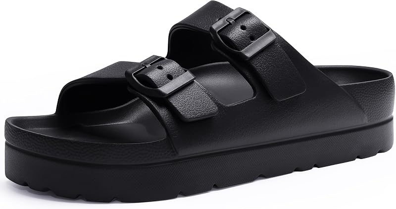 Sandalias cómodas con plataforma para caminar con soporte para el arco para mujer | Diapositivas ligeras y gruesas de espuma con hebilla ajustable, sandalias para la playa y uso diario