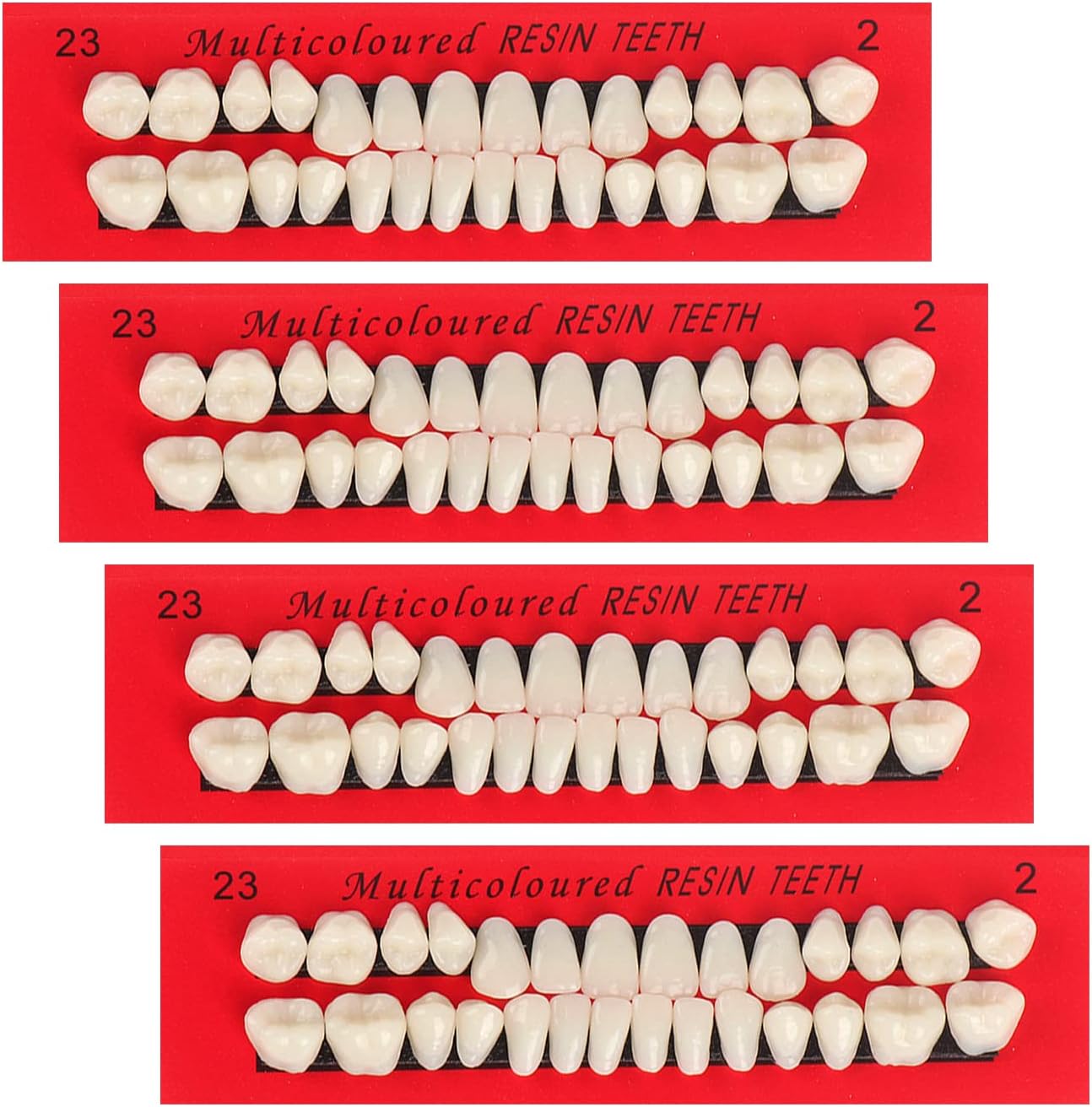 4 Sets Acrylic Resin Fake Teeth Complete Acrylic Resin Teeth Denture Dental Teeth Dentures Upper and Lower Synthetic Resin Teeth for Replacement DIY Halloween, 112 PCS, 23 A2
