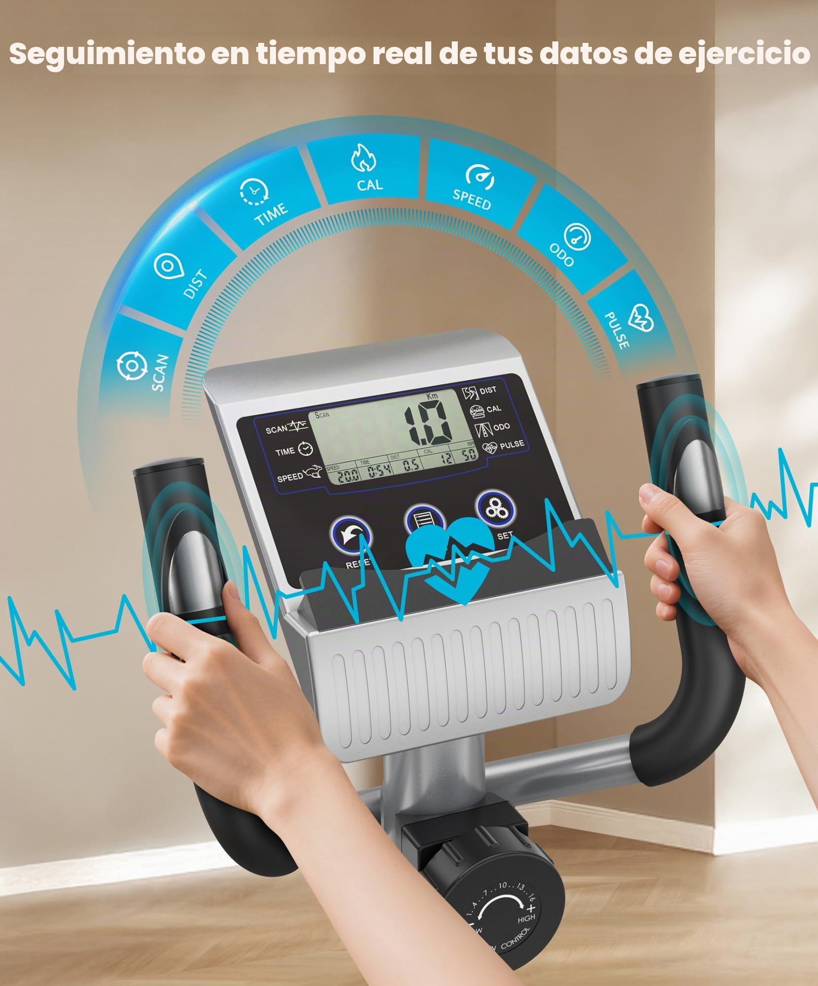 Dripex Eliptica para Casa, Bicicleta Elíptica Silenciosa con Volante de Inercia 6 kg, 16 Niveles de Resistencia Ajustables, Sensor de Pulso y Pantalla LCD, Elíptica de Fitness Cardio