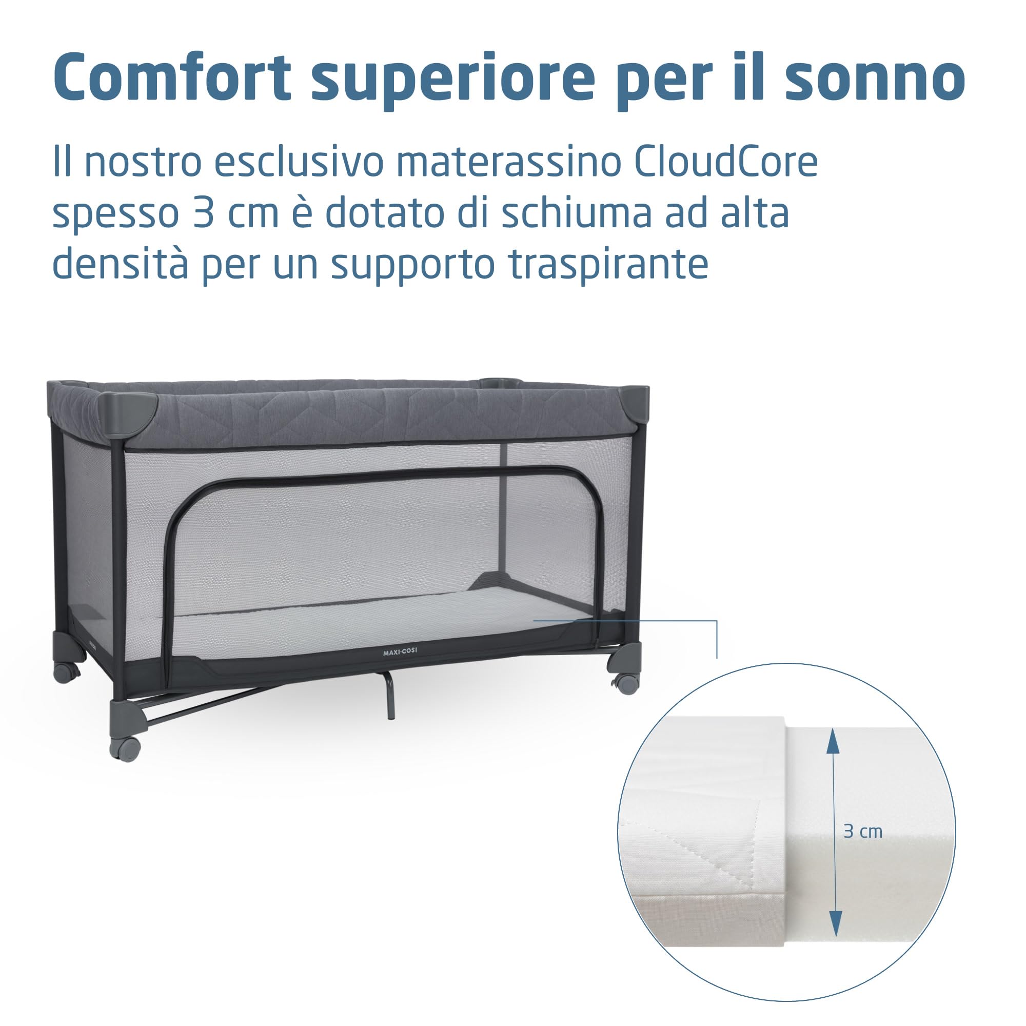 Maxi-Cosi Merlin, 2 in 1 Culla da Campeggio Neonato & Area Giochi, 0-4 Anni, 0-18 kg, Lettino da Viaggio Bambini, Chiusura in 1 Secondo, Materasso 120x60 cm, Finestra Laterale, Elegance Graphite