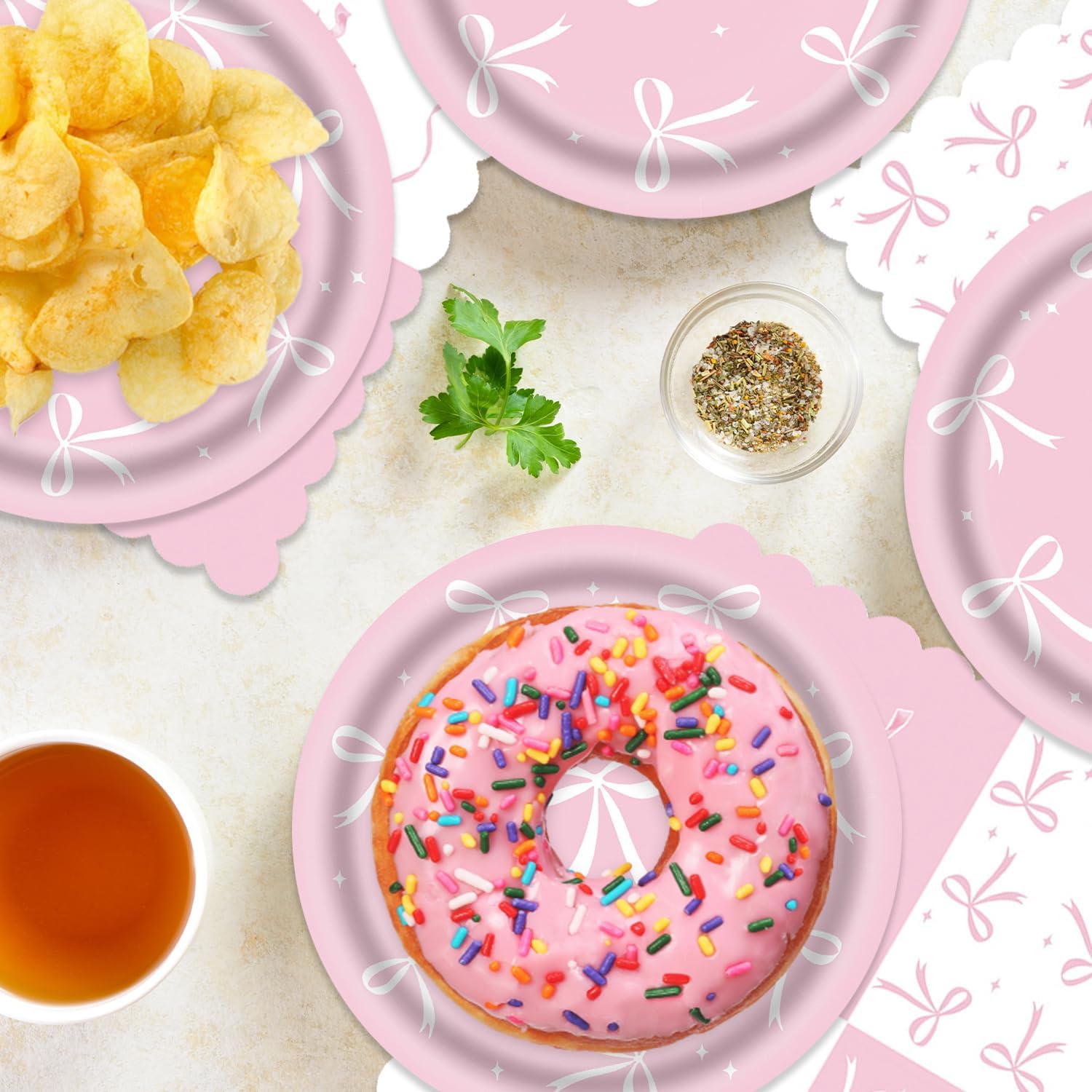 40Pcs Pink Bow Party Supplies Disposable Tableware Set Serve 20 Guests Include Pink Bow Plates and Napkins Forks for Bachelorette Bridal Engagement Baby Shower Birthday Party Decorations - Image 7