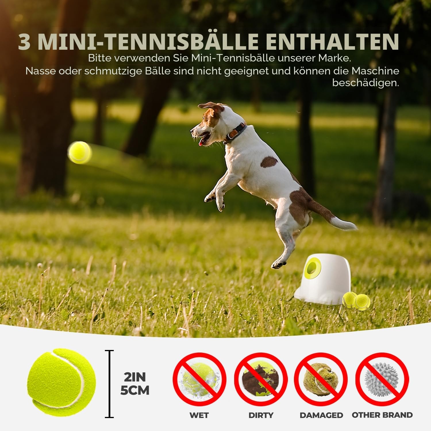 ALL FOR PAWS Automatischer Ballwerfer für Hunde – Interaktive Ballwurfmaschine mit 3Pcs 2" Tennisbällen, für kleine & mittlere Hunde, Hundespielzeug, Interaktives Hundespielzeug