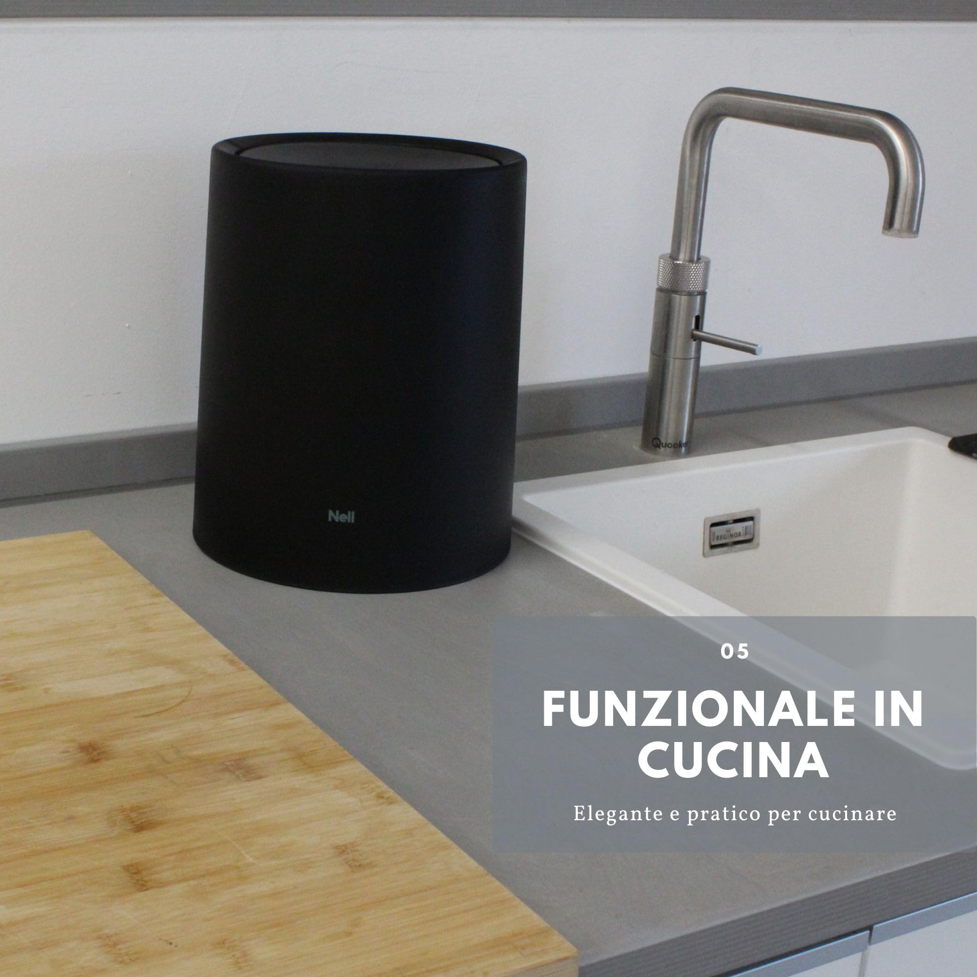 Nell Pattumiera da Ufficio 8L Nero Opaco Coperchio Basculante Cestino Gettacarte Plastica Resistente