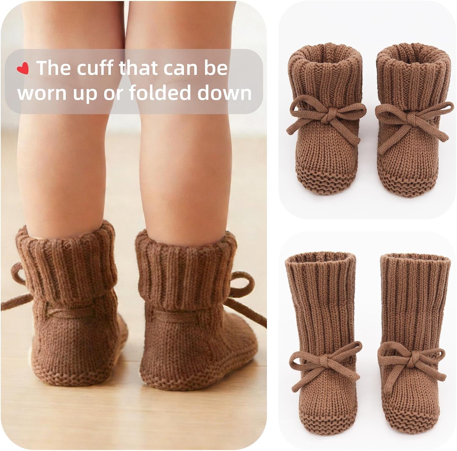 LifeTree Baby Knit Booties-2 Pairs, Cozy Cotton Handmade Crochet Baby Shoes, Newborn Winter Booties 0-6 Months for Boys & Girls, Warm Soft Baby Infant Socks
