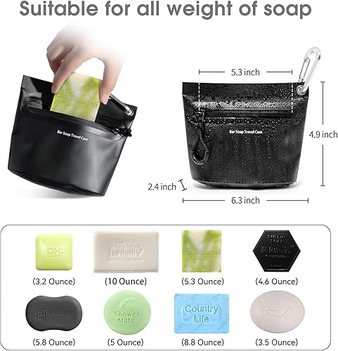 Miniatura 5 de Contenedor de jabón de viaje bolsa de jabón portátil estuche de viaje impermeable y a prueba de fugas soluciones para viajar con jabón de barra negro
