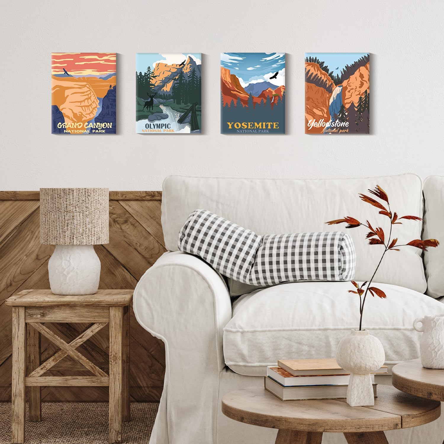 Vintage National Park Wall Art | National Park Painting Wall Decor, Natural Art Mountain Abstract Paint(8"x10"-4pcs Framed)
