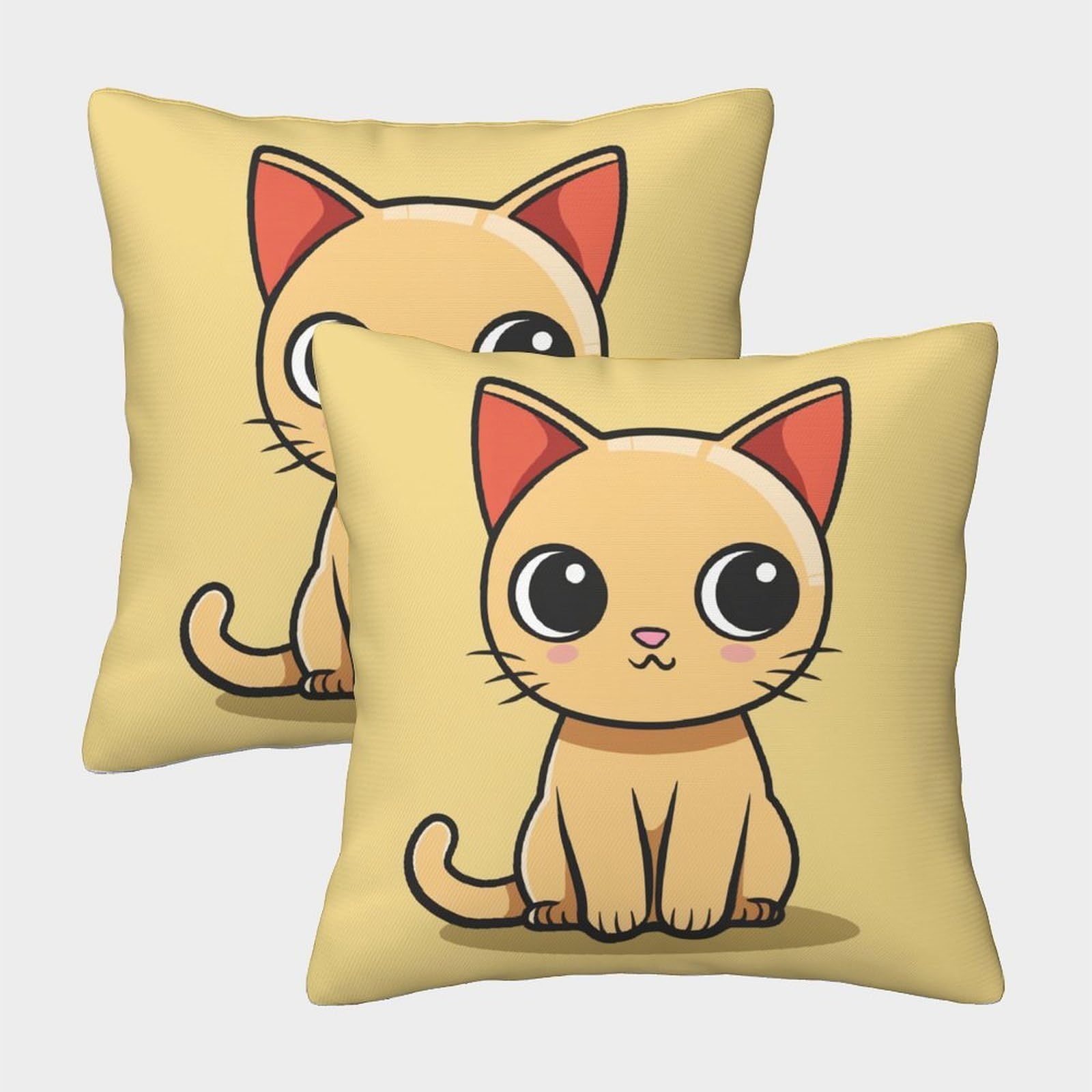 Lovely Cat Pillow Covers 2 Packs Kitty Icons Throw Pillowcase 3D Printed Decorative Outdoor Cushion Cover for Patio Sofa Bedroom Indoor Outdoor Party 50x50cm