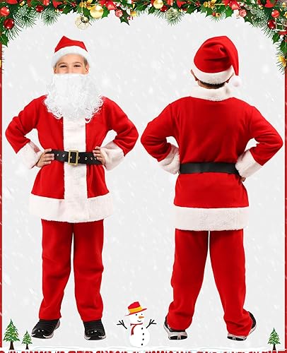 Miniatura 2 de YAOGEG Disfraz de Papá Noel para niños, disfraz de Papá Noel para niños, disfraz de Papá Noel de terciopelo para Navidad, 5 unidades