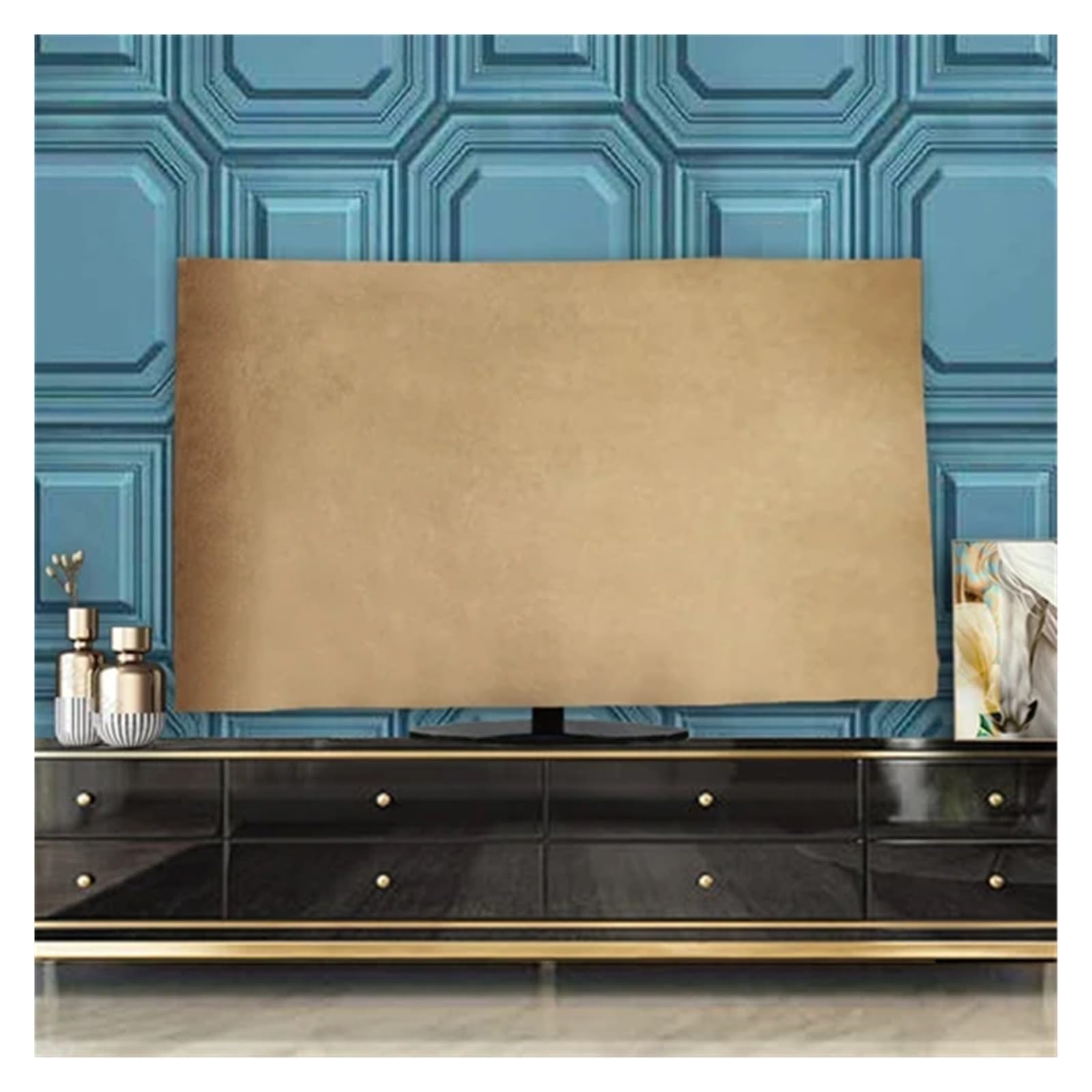FJOADNVM TV Cover Velvet Fabric TV Cover 43inches 55 Inches 65 Hanging(Velvet Gold Coffee,55 inches)