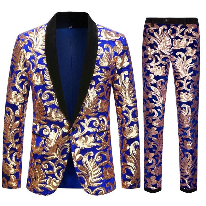 Men Sequin Suit 2 Piece/Blue/Purple Men's Prom Party Stage Blazers Jacket and Trousers Man Singer Party Stage Suit3