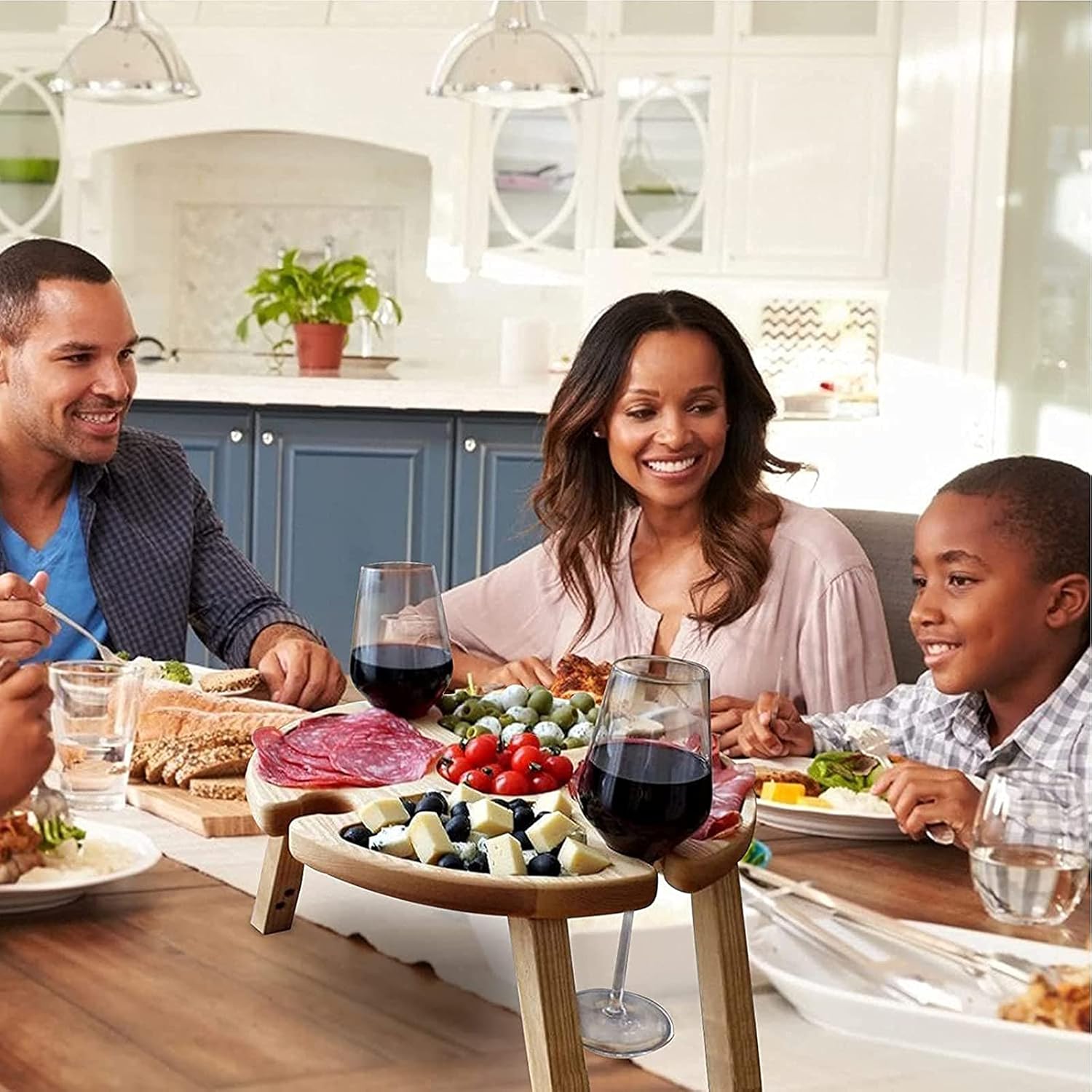 Wooden Folding Picnic Table with Wine Glass Holder Portable Outdoor Camping Dining Table Beach Collapsible Wine Table for Garden Travel