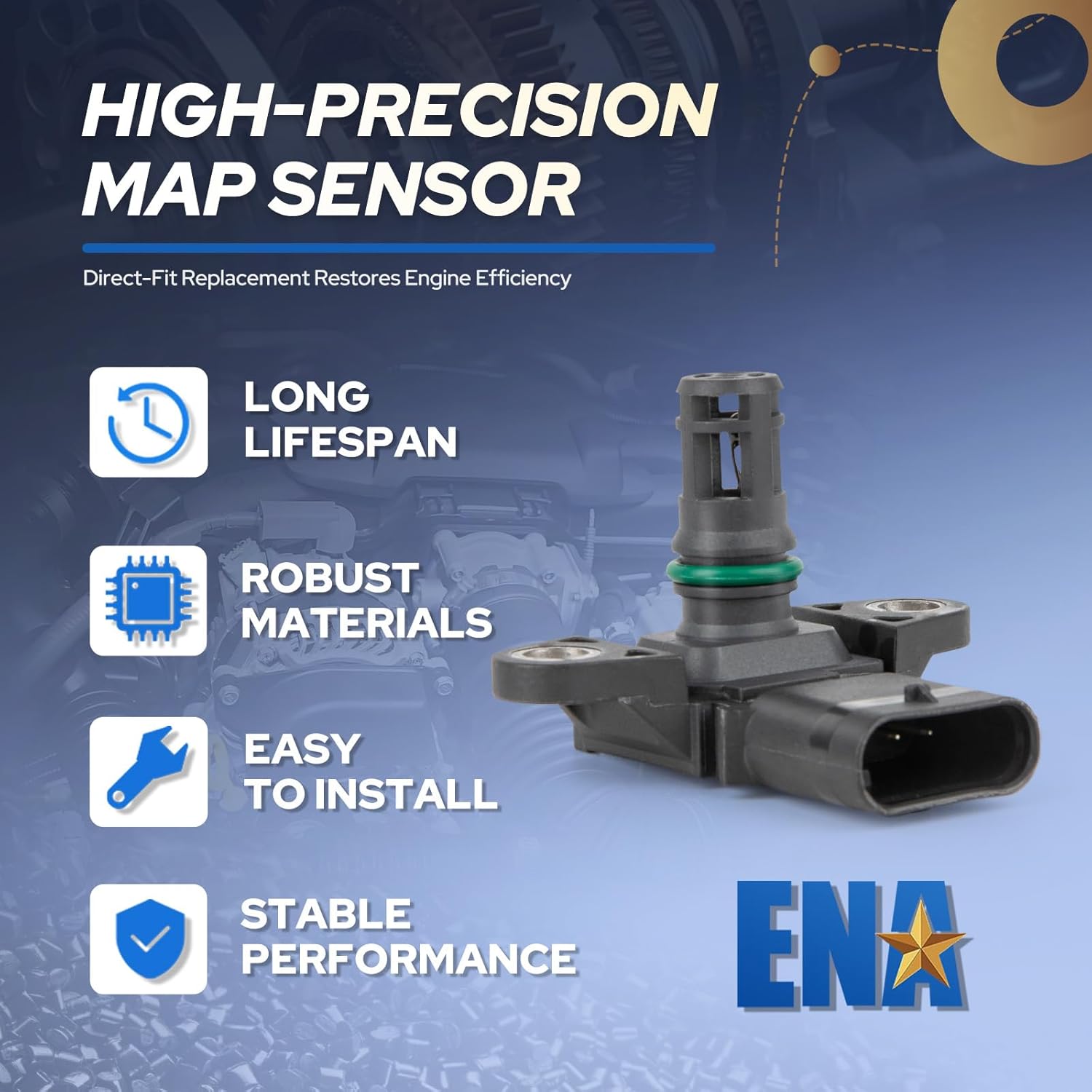 ENA Manifold Absolute Pressure Sensor Compatible with 2011 2012 2013 2014 2015 2016 2017 2018 2019 2020 2021 BMW X3 X5 320i 328i 335i 330i 535i 528i 550i xDrive M5 Replacement for AS461 13627599042