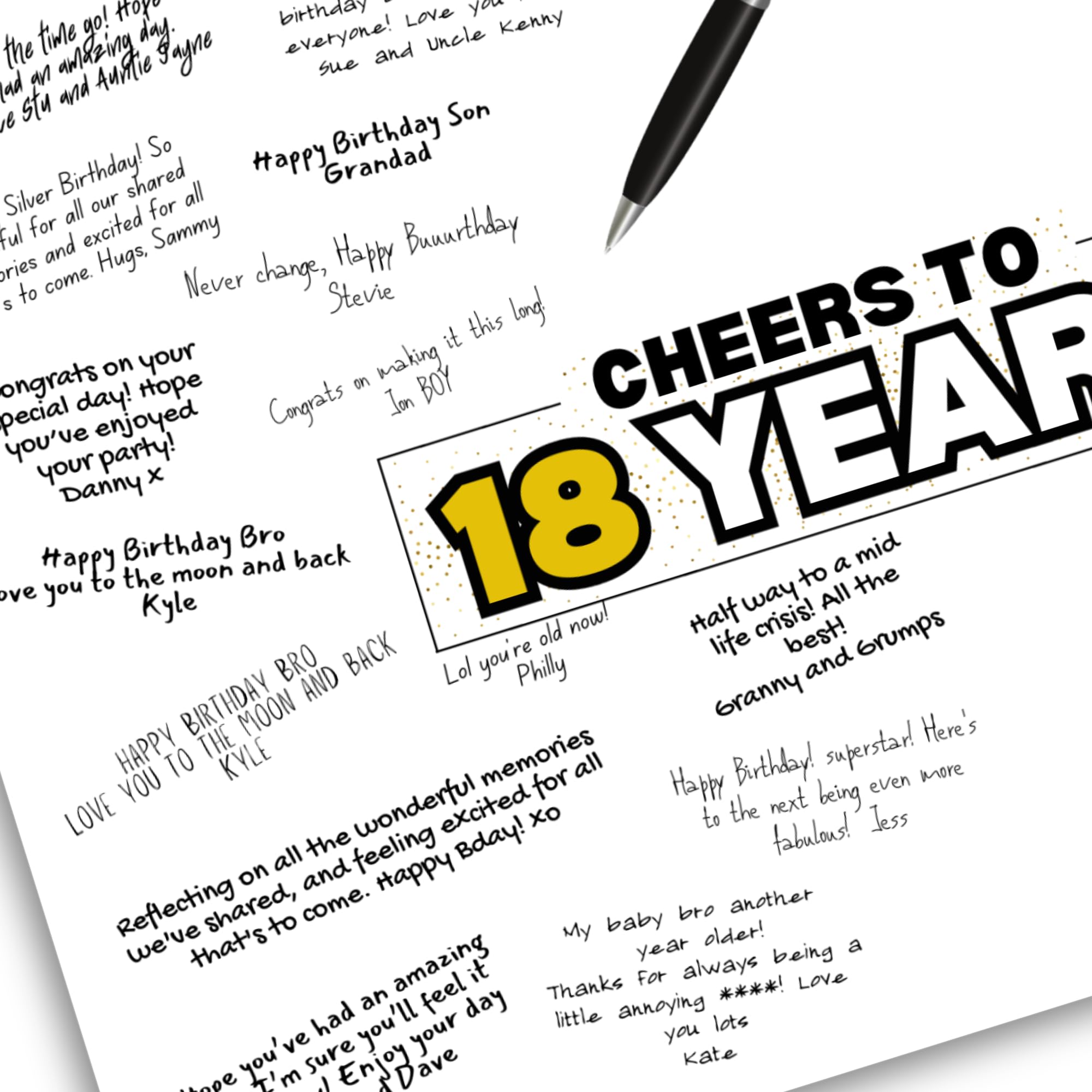 Poster De Signatures Pour Anniversaire – Format A3 (29,7x42 Cm), Doré – Alternative Au Livre D’or – Pour 18 Ans, Mariage, événements