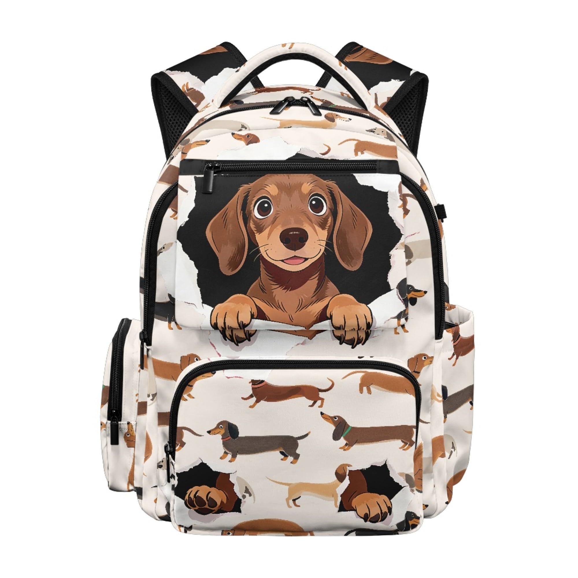 Sea Shark - Mochila grande para oficina, Bonito patrón de perro salchicha, M, Clásico