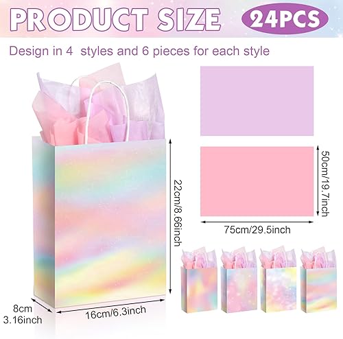 Miniatura 2 de Maitys 24 bolsas de regalo de arcoíris pastel con papel de seda, bolsas de regalo de fiesta de arcoíris, bolsas de dulces pastel arco iris