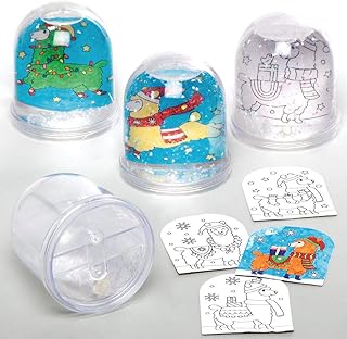 Baker Ross AX596 Festive Llama Color in Snow Globes Kits - Box of 4, Christmas Arts and Crafts Supplies for Kids This Fest...
