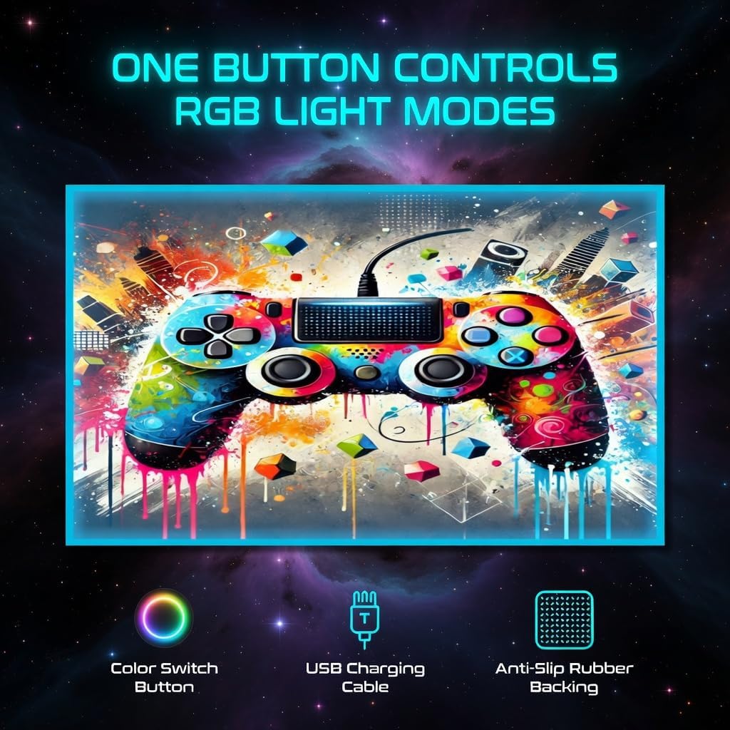 Gaming Rug RGB LED Light (3x5 Color Splash) - Bedroom Gamer Rug Floor Mat Gaming Decor - Kids Room Rug Anti Slip Mat for Gamer Chair – Play Game Room Décor for Teen, Boys, Kids
