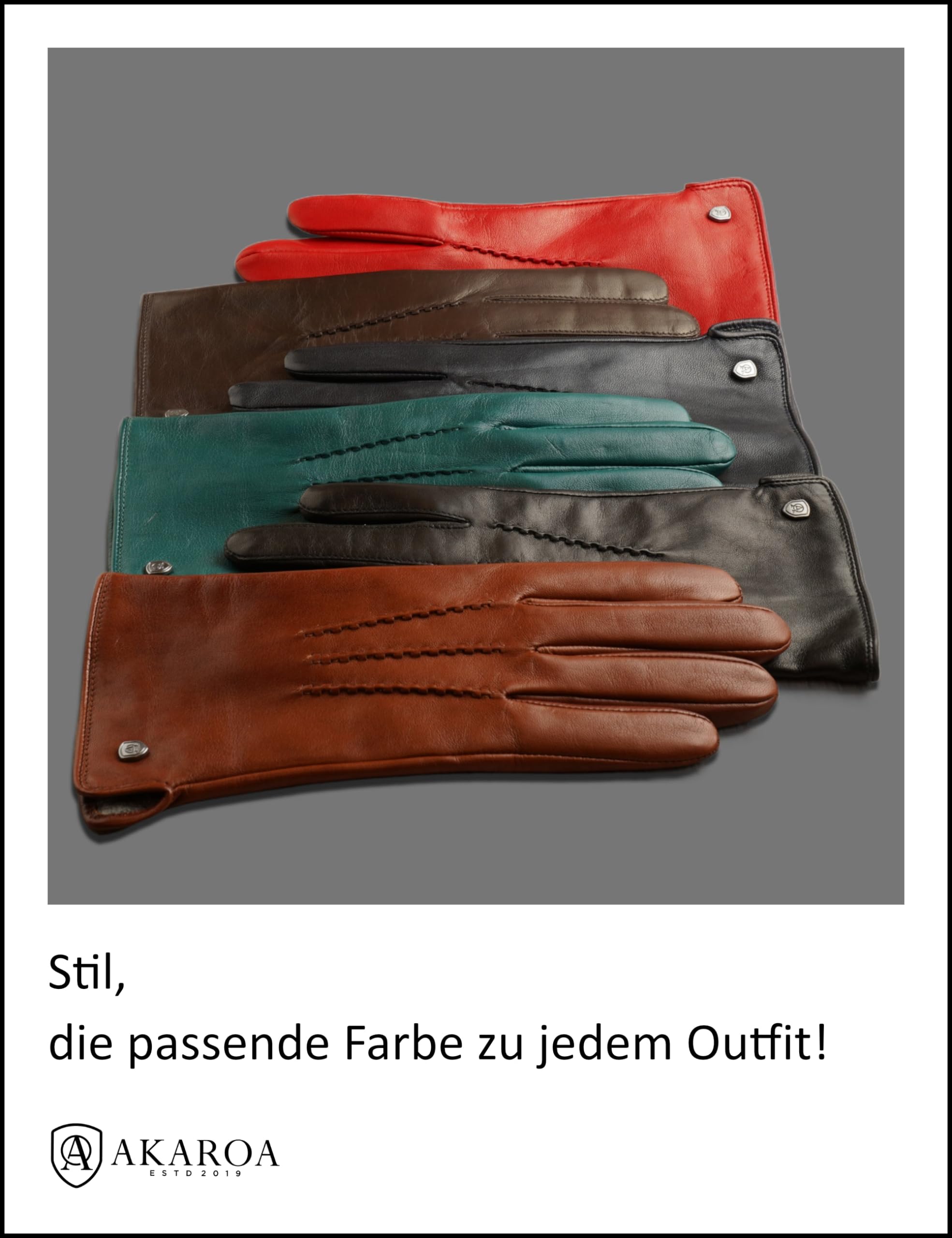 AKAROA ESTD 2019 Gants en cuir pour femme ANN, fonction tactile, cuir italien, doublure tricotée recyclée, 50 % cachemire et 50 % laine, 4 tailles S à XL