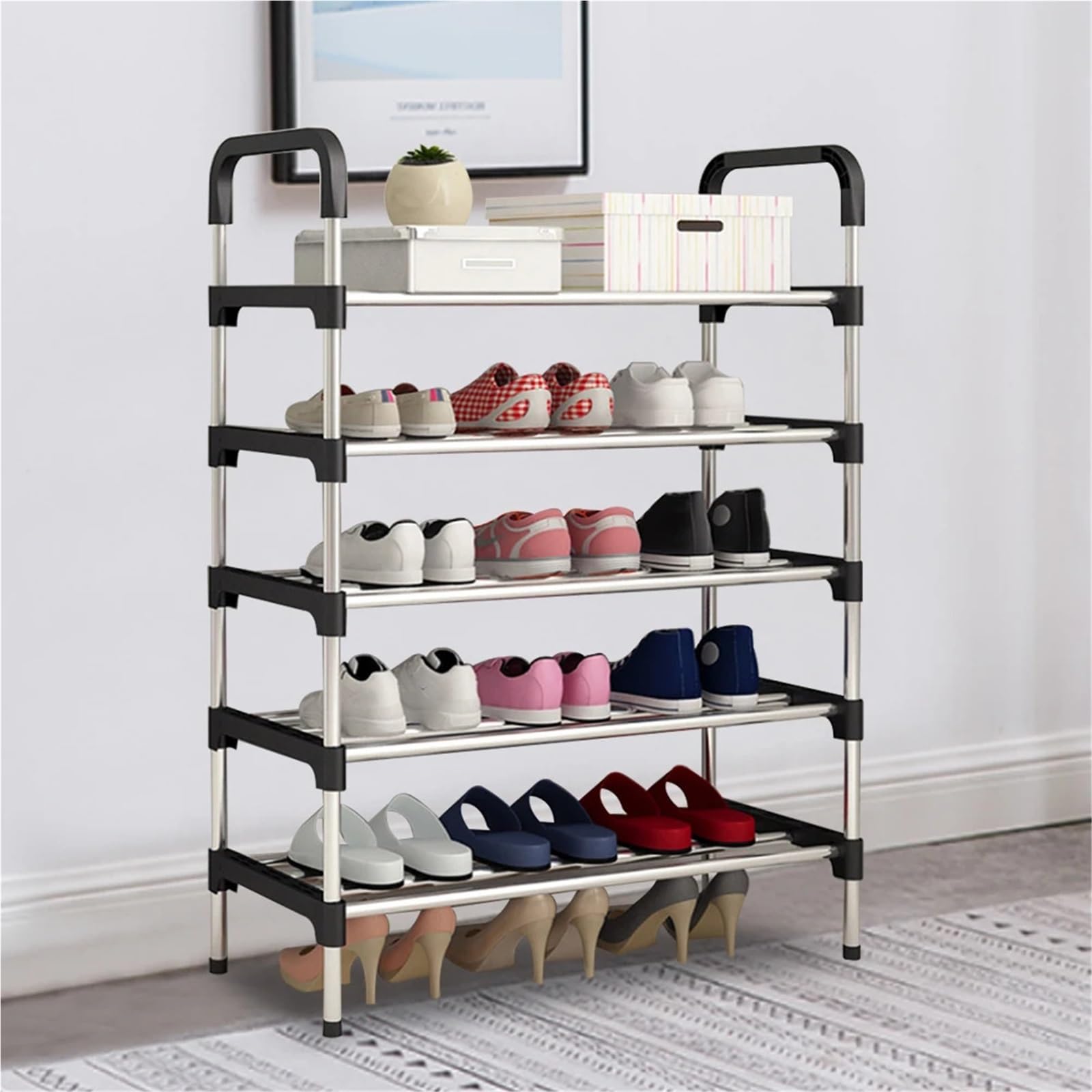 3/4/5-Tier Lightweight Metal Shoe Rack Ventilated Design