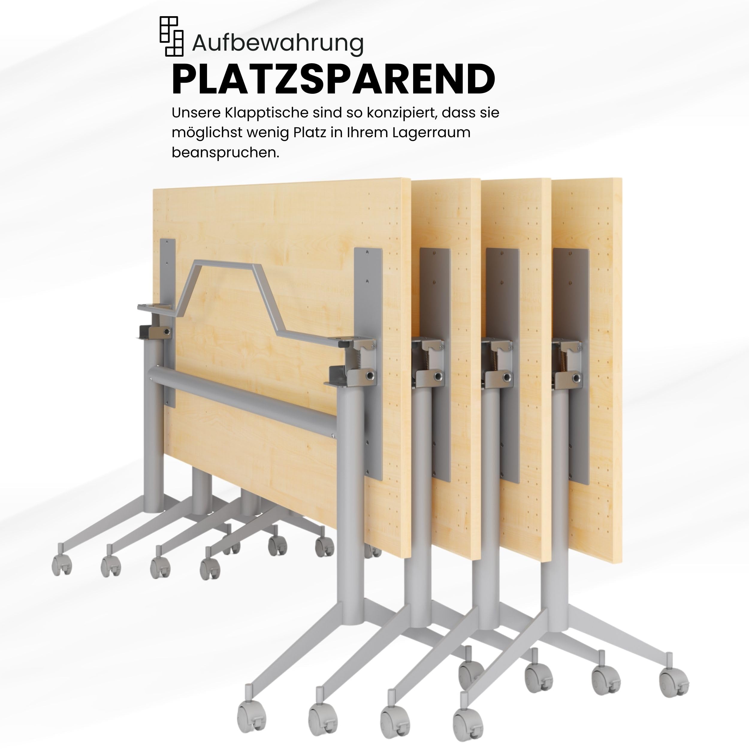 bümö Klapptisch Buche 160 x 80 cm klappbar & fahrbar, klappbarer Schreibtisch auf Rollen, Klappschreibtisch, Tisch klappbar, Klappbarer Tisch, Klapptisch Holz-Platte, Gestell stabil aus Metall