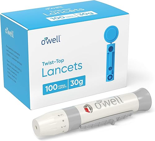 O Well - Kit de dispositivo de punción + lancetas superiores estériles de 100 O, calibre 30 (para piel regular y delgada)