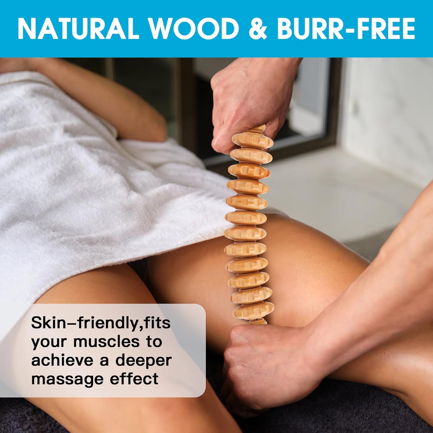 Wood Massage Roller for Waist Thigh Back, Wood Therapy Massage Tools, Cellulite Roller,Fascia Blaster, for Lymphatic Drainage,Blood Circulation,Stress and Pain Relief (Curved) - Image 4