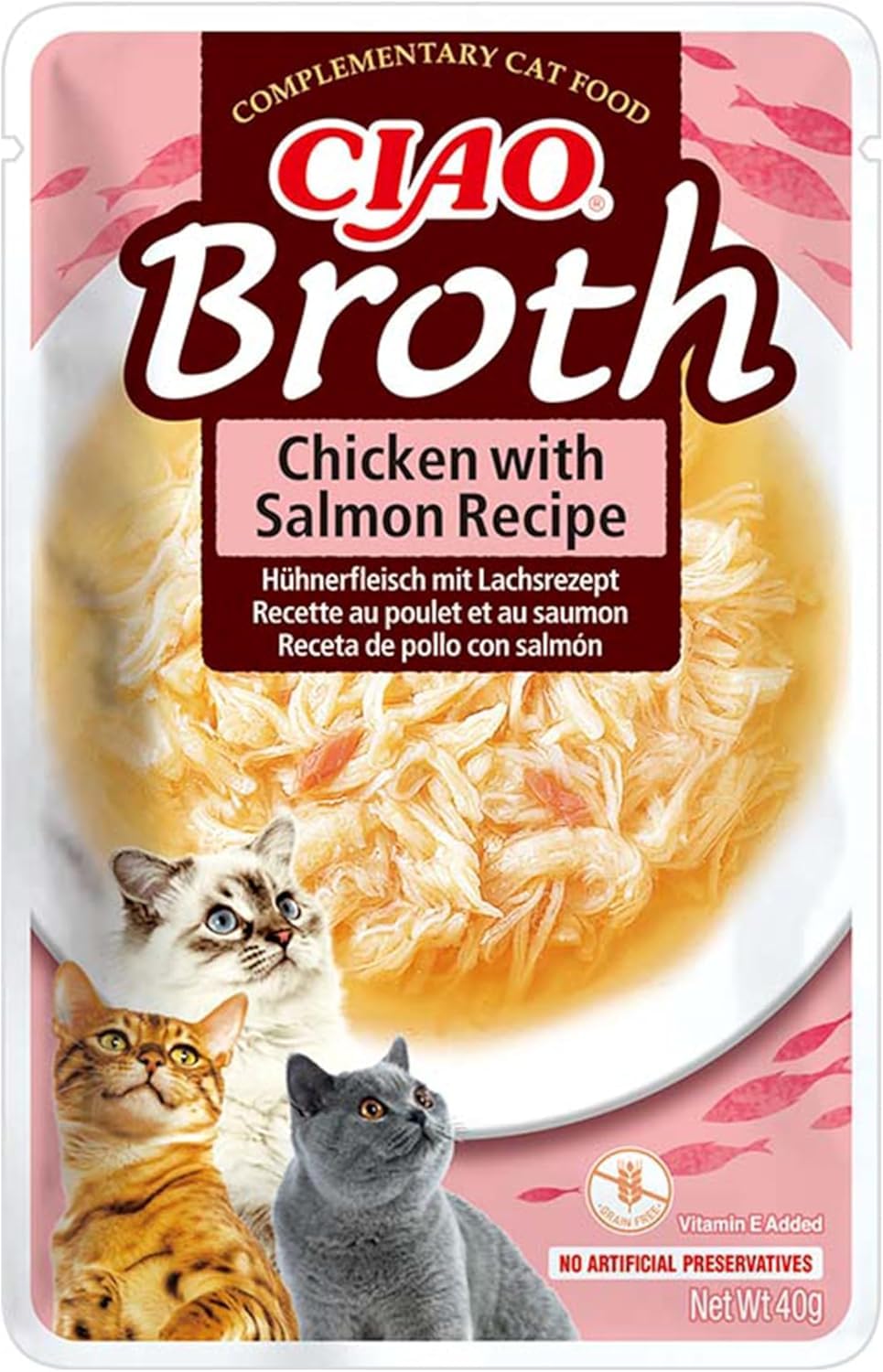 INABA Ciao Broth, Nassfutter für Katzen mit Huhn und Lachs, 40g