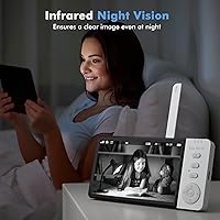 Vista 4 de Monitor de bebé con cámara y audio, pantalla LCD de 5 pulgadas 720P HD Video Baby Monitor, 1300 pies de largo alcance, visión nocturna, conversación