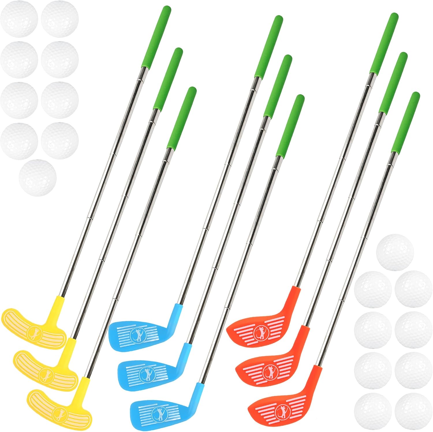 27 Pcs Kids Plastic Mini Golf Set with 9 Adjustable Golf Clubs and 18 Balls for Toddlers Indoor Outdoor Play Birthday Christmas Party Gifts, 3 Colors