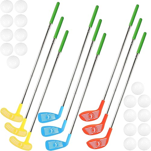 Juego de 27 piezas de minigolf de plástico para niños con 9 palos de golf ajustables y 18 pelotas para niños pequeños para jugar en interiores y