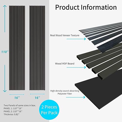 Miniatura 8 de 4 paneles acústicos de listones de madera 3D para decoración de paredes interiores, panel de madera estriada, tablero trasero de fieltro