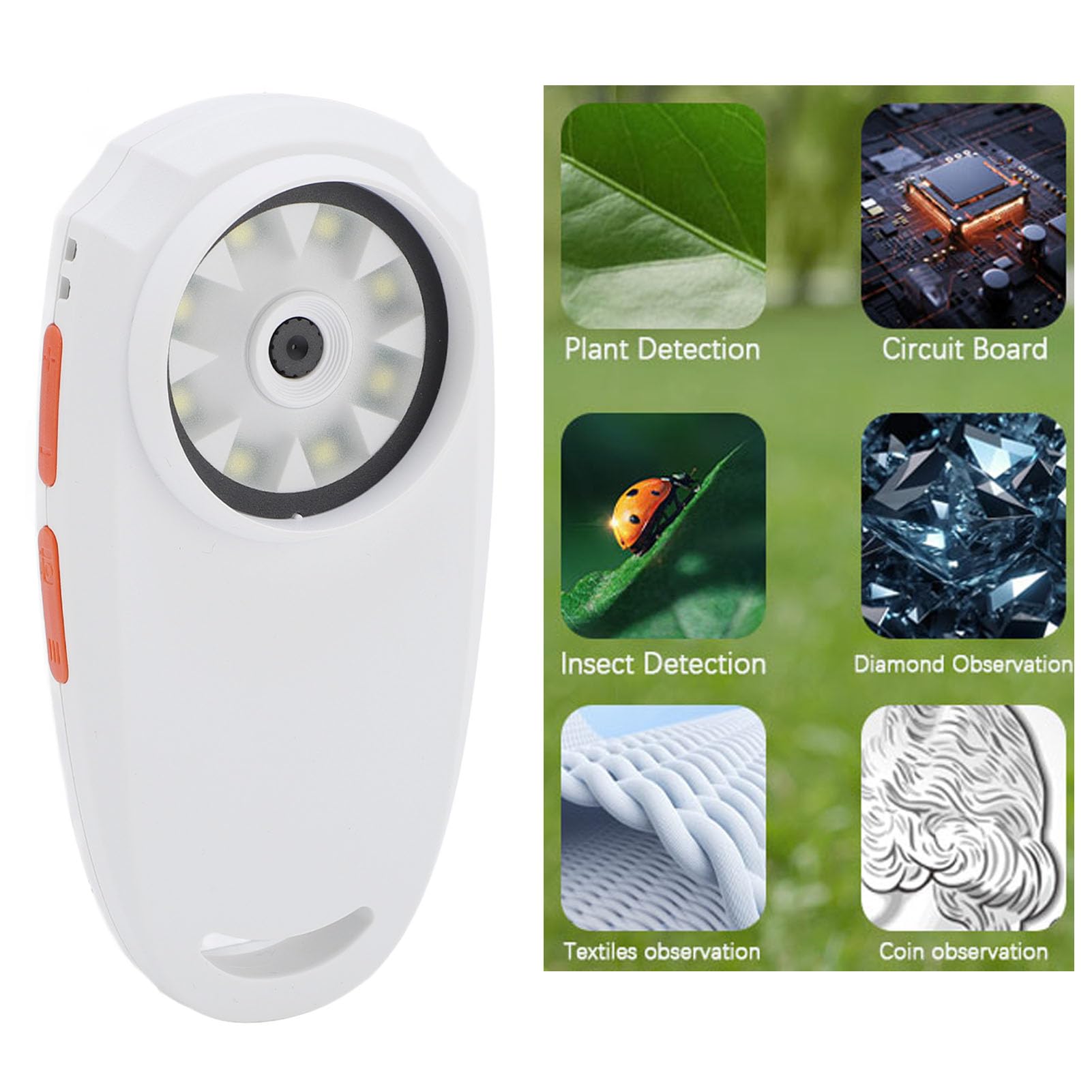 Handheld Digital Microscope, 2MP 500X Portable Magnifying Glass with 2 Inch Screen, 8 LED Lights, Ergonomic Design, Rechargeable, for Plants Flowers (Black) (White)